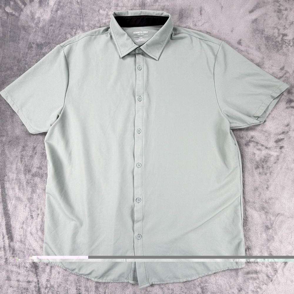 Kenneth Cole New York Men's L Sage Green Stretch Short Sleeve Button Shirt